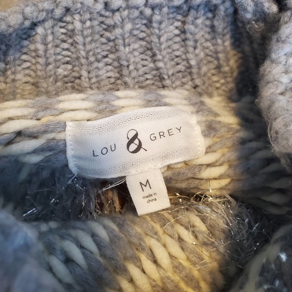 LOU & GREY • Irish Cream Festive Metallic Accent Fair Isle Mockneck Sweater Sz M - Picture 6 of 9